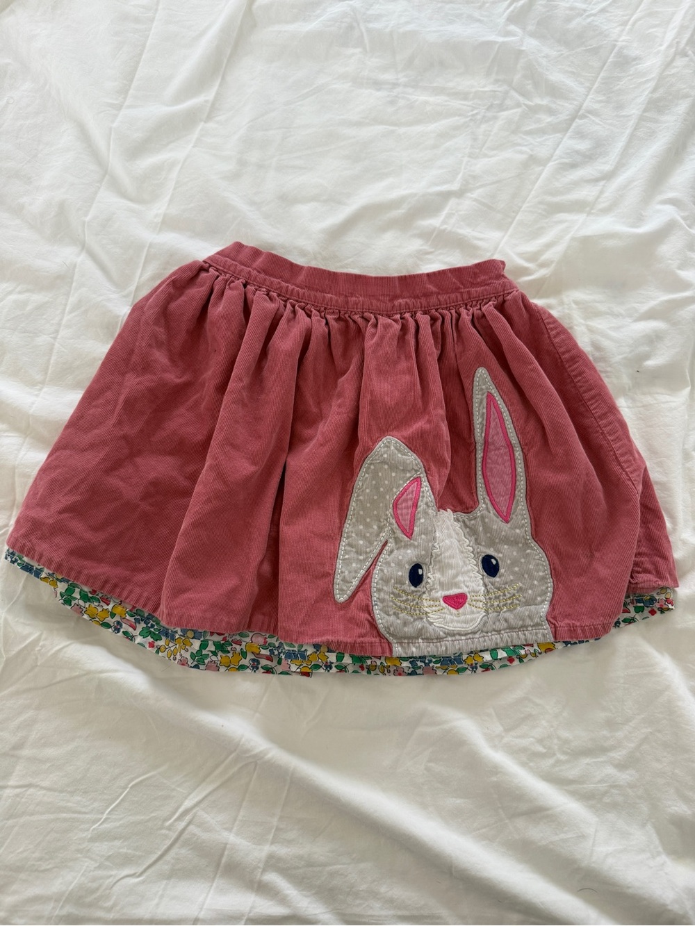 Girls Mini Boden Pink Bunny Appliqué Skirt